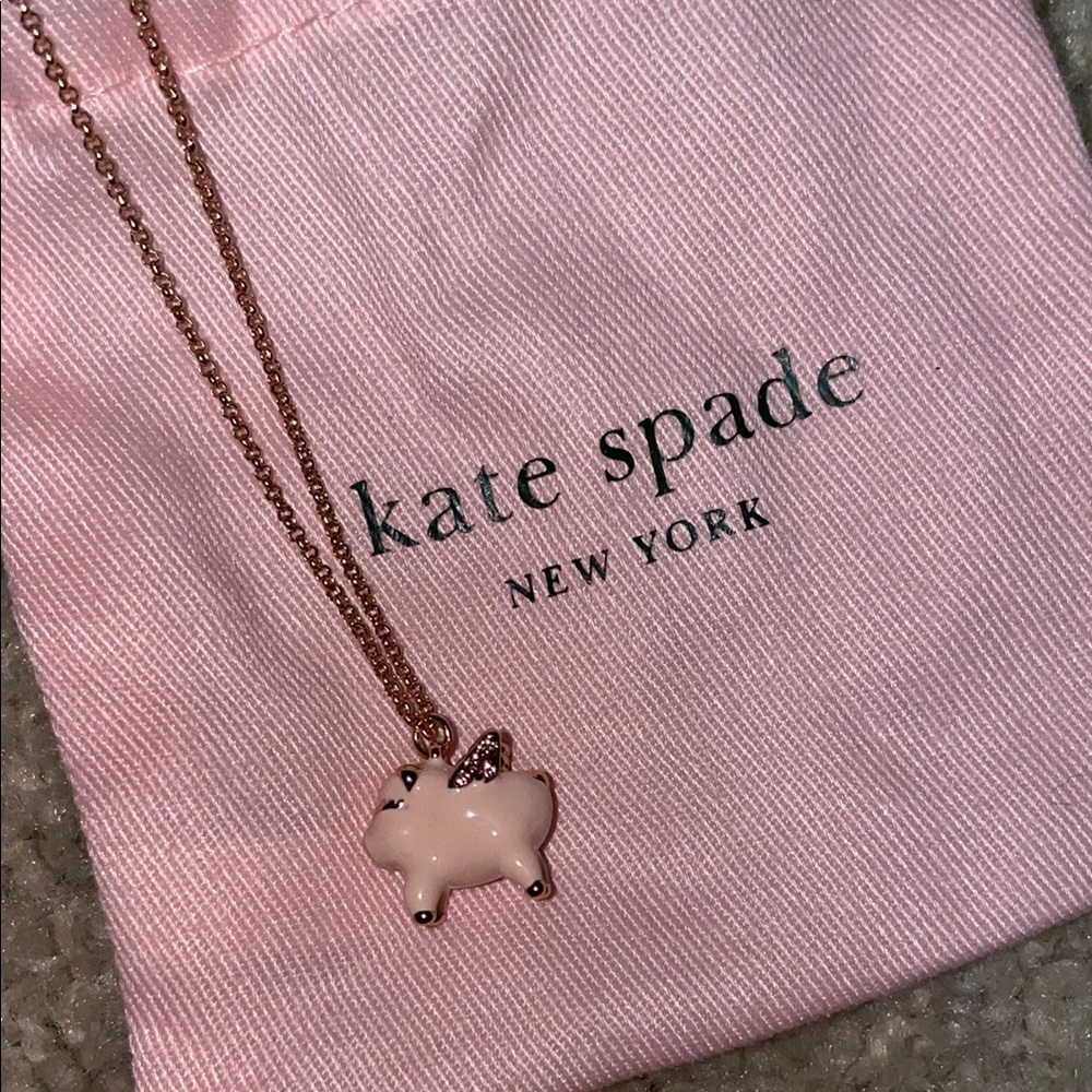 Kate Spade Pink and Gold Pig Charm Necklace